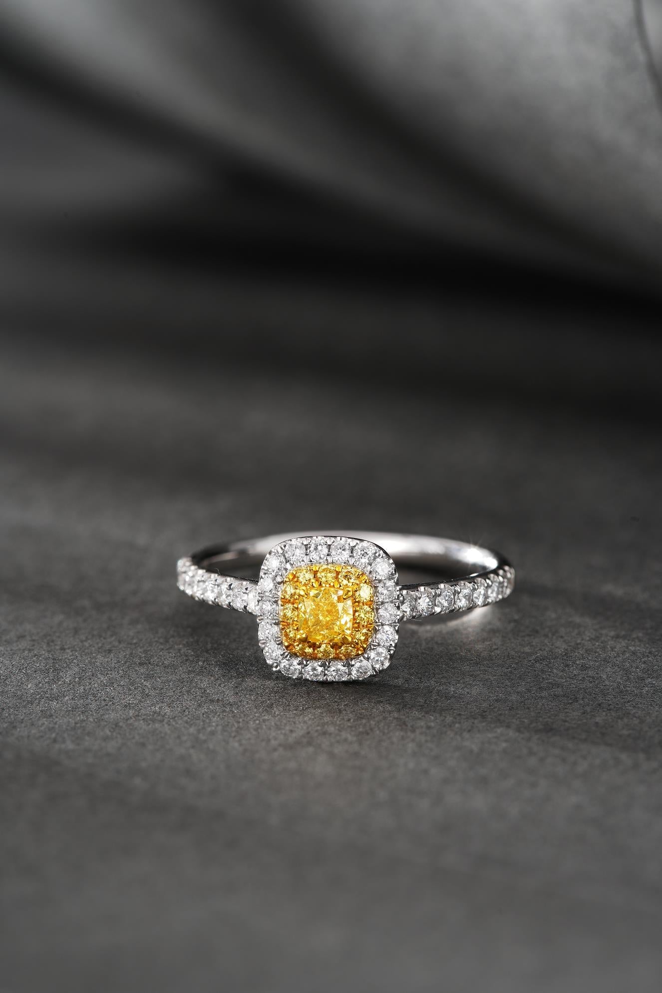 18K Yellow Gold Diamond Pillow-Shaped Cluster Ring | Premium Jewelry - Yellow Diamond Ring