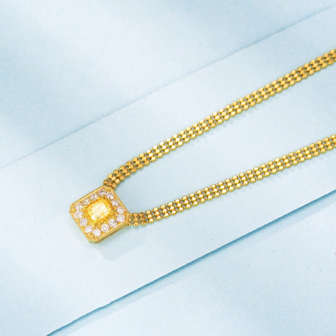 18K Yellow Gold Diamond Pillow-Shaped Cuban Link Necklace - Yellow Diamond Necklace