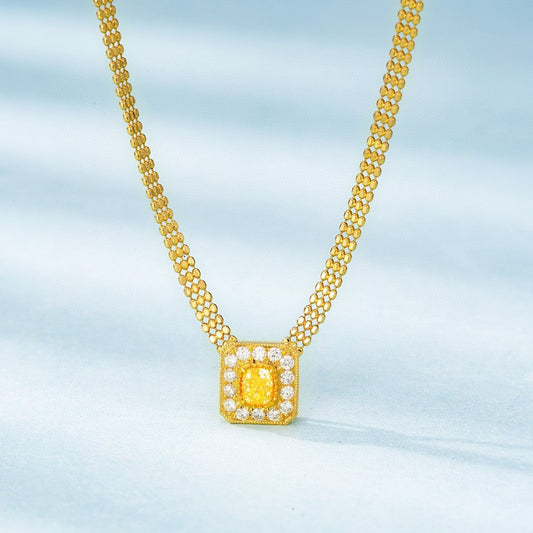 18K Yellow Gold Diamond Pillow-Shaped Cuban Link Necklace - Yellow Diamond Necklace