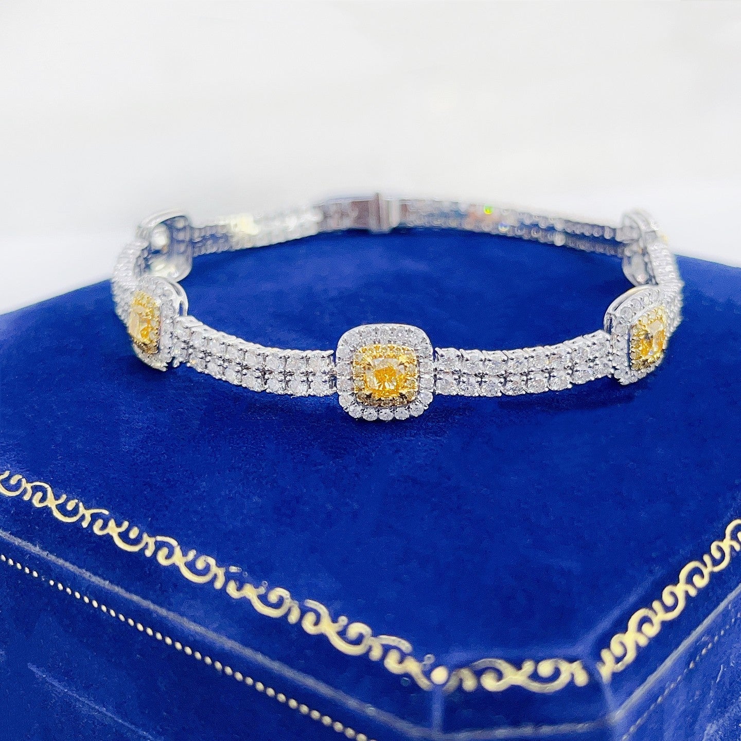 18K Yellow Gold Diamond Pillow-shaped Double-row Pavé Bracelet - Yellow Diamond Bracelet