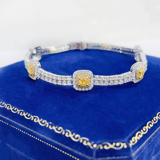 18K Yellow Gold Diamond Pillow-shaped Double-row Pavé Bracelet - Yellow Diamond Bracelet