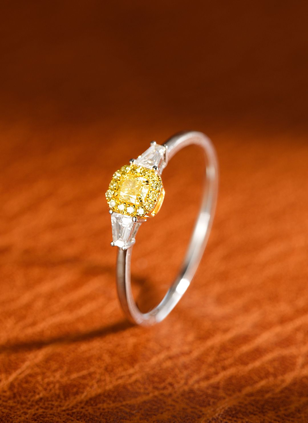 18K Yellow Gold Diamond Pillow-Shaped Double-Tier Ring - Premium Jewelry - Yellow Diamond Ring