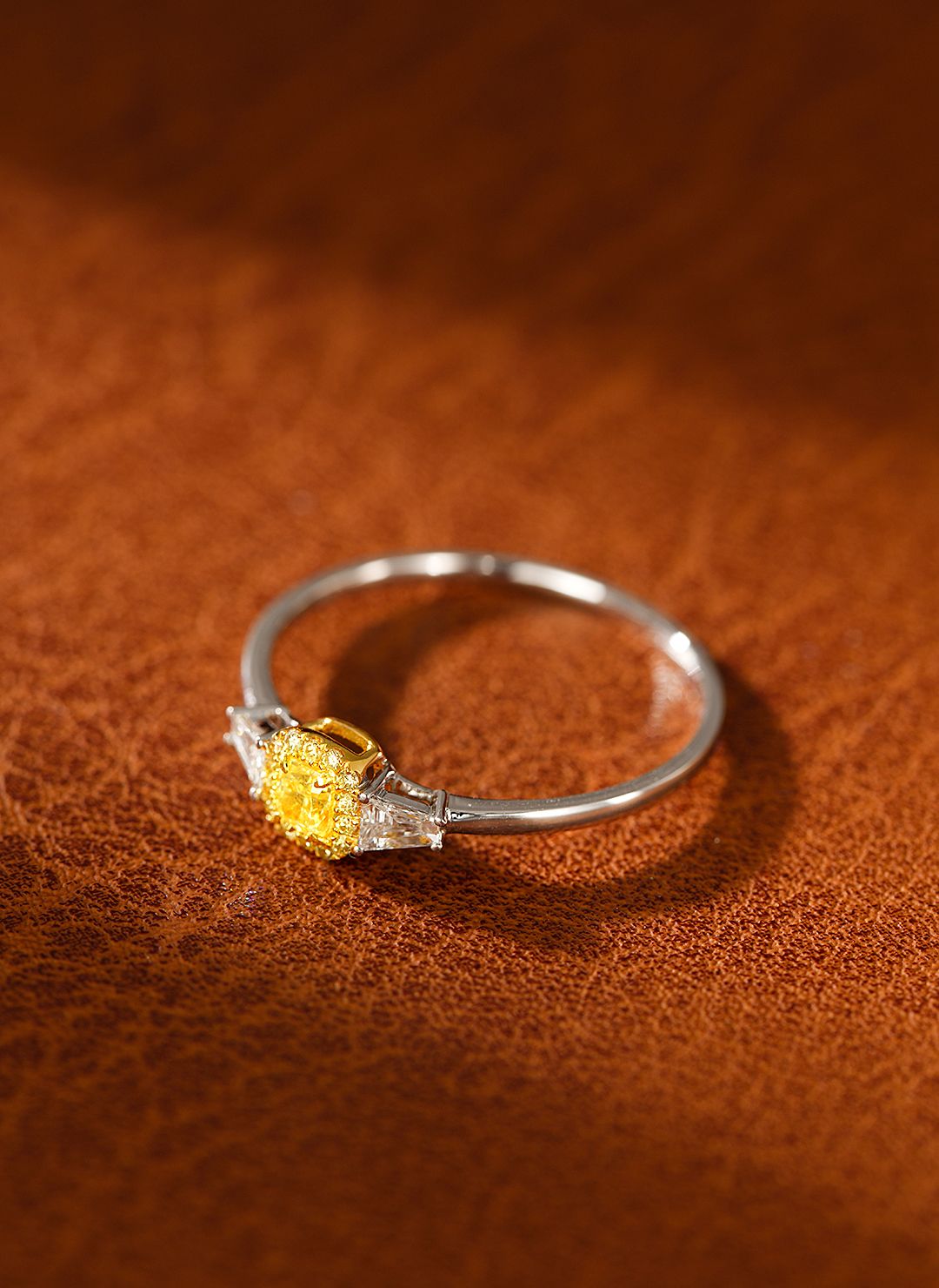 18K Yellow Gold Diamond Pillow-Shaped Double-Tier Ring - Premium Jewelry - Yellow Diamond Ring