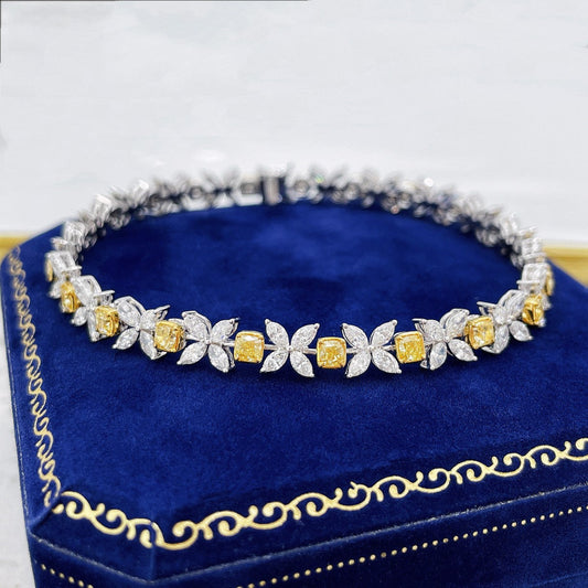 18K Yellow Gold Diamond Pillow-shaped Four-Leaf Marquise Bracelet - SL024-Y - Yellow Diamond Bracelet