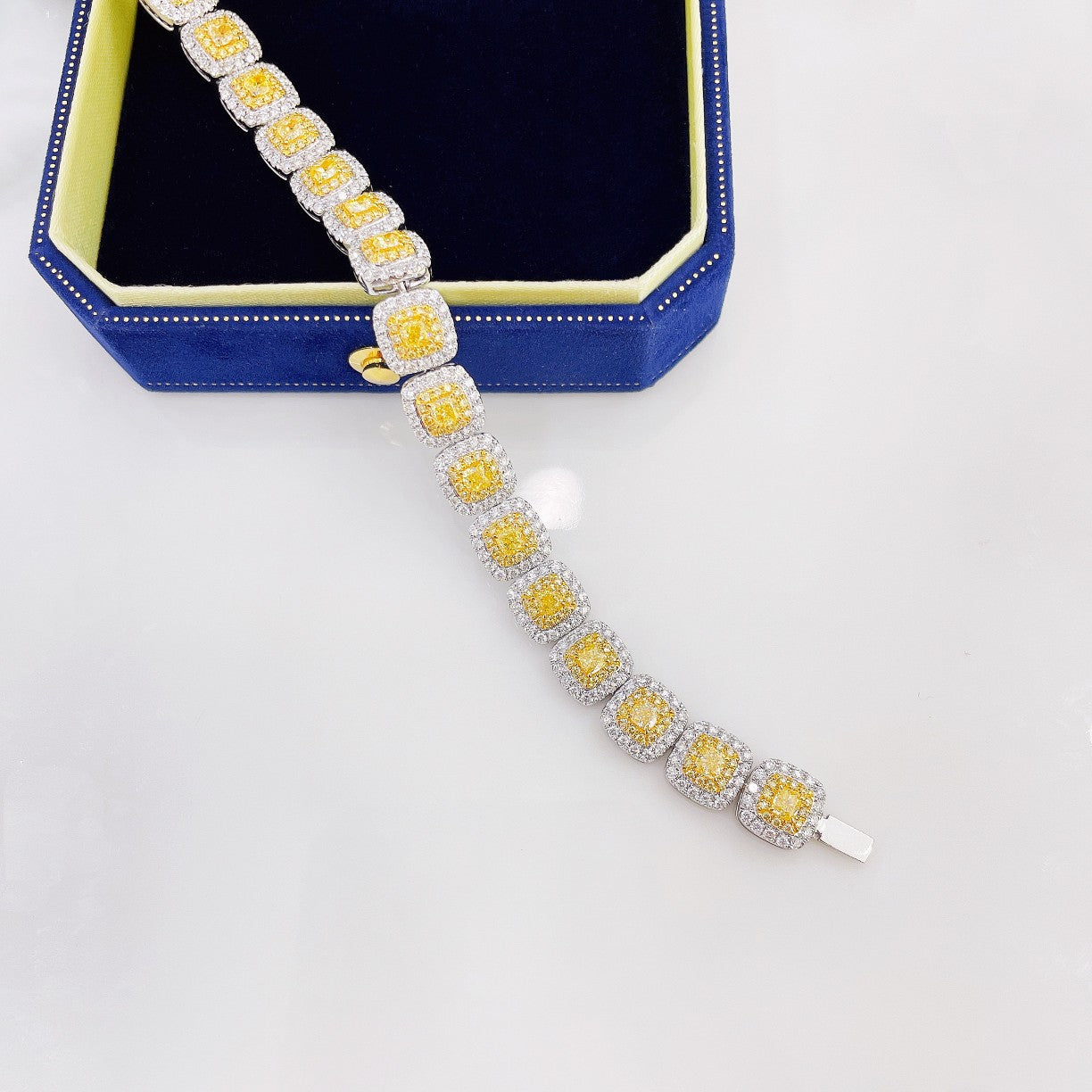 18K Yellow Gold Diamond Pillow-Shaped Fully Diamond-Set Bracelet - Yellow Diamond Bracelet