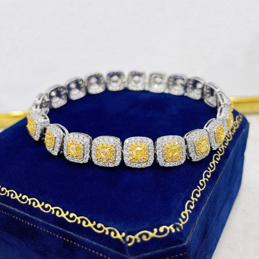 18K Yellow Gold Diamond Pillow-Shaped Fully Diamond-Set Bracelet - Yellow Diamond Bracelet