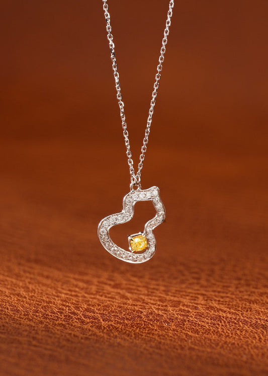 18K Yellow Gold Diamond Pillow-Shaped Gourd Necklace - Exquisite Jewelry - Yellow Diamond Necklace