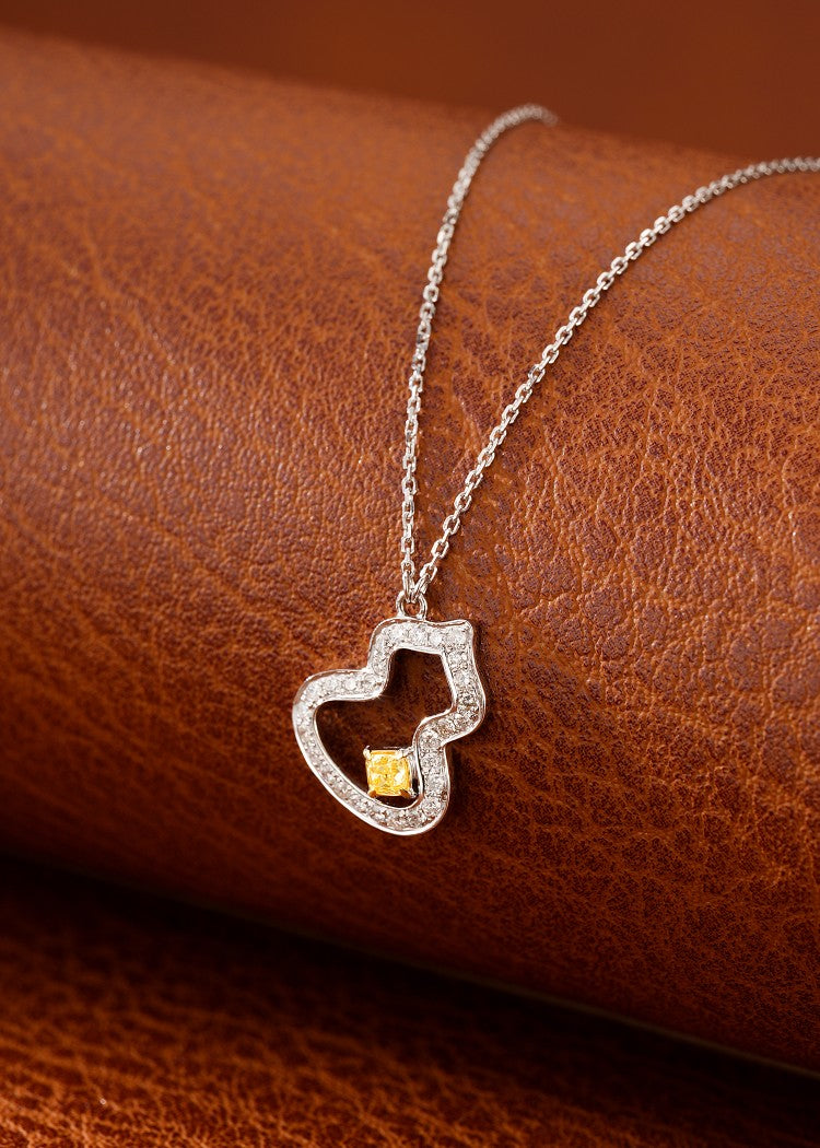 18K Yellow Gold Diamond Pillow-Shaped Gourd Necklace - Exquisite Jewelry - Yellow Diamond Necklace