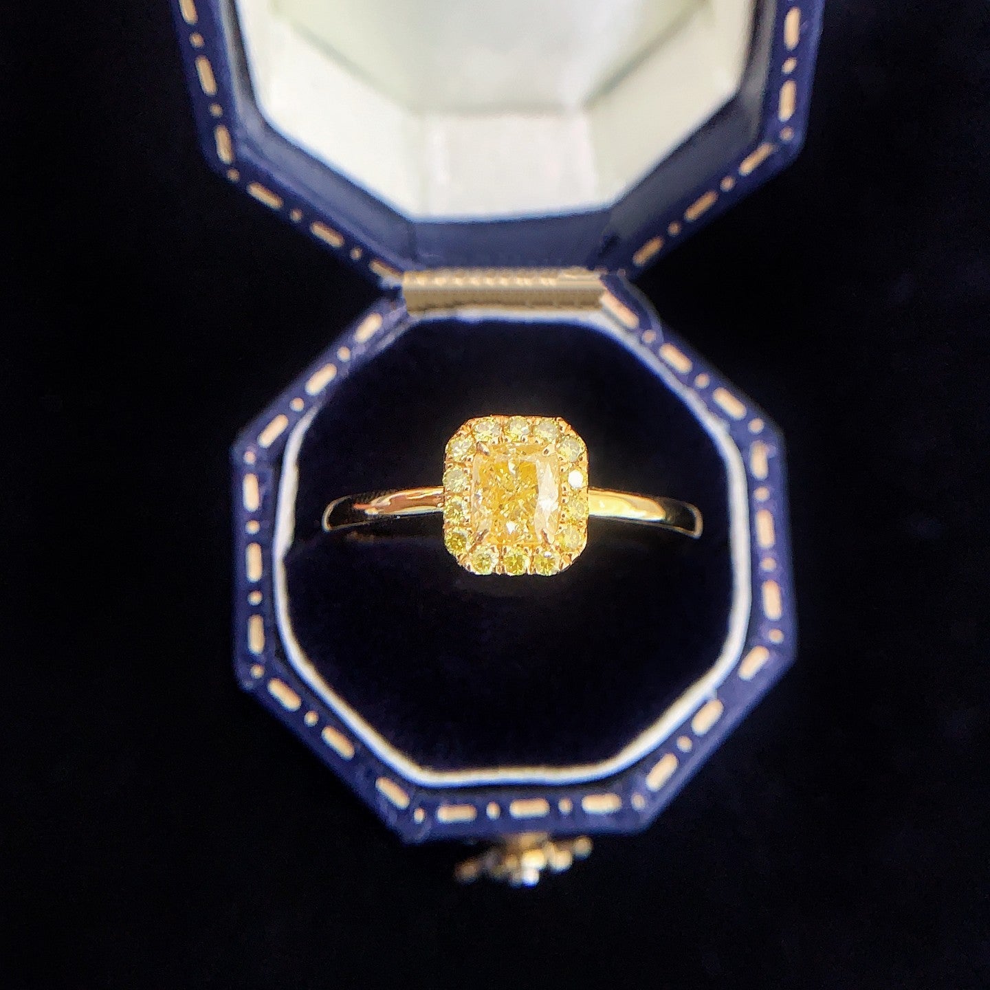 18K Yellow Gold Diamond Pillow-Shaped Halo Ring | Jewelry - Yellow Diamond Ring