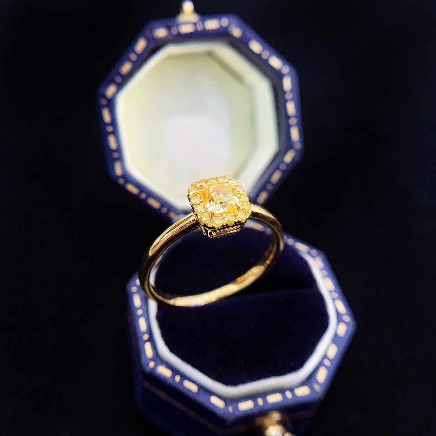 18K Yellow Gold Diamond Pillow-Shaped Halo Ring | Jewelry - Yellow Diamond Ring