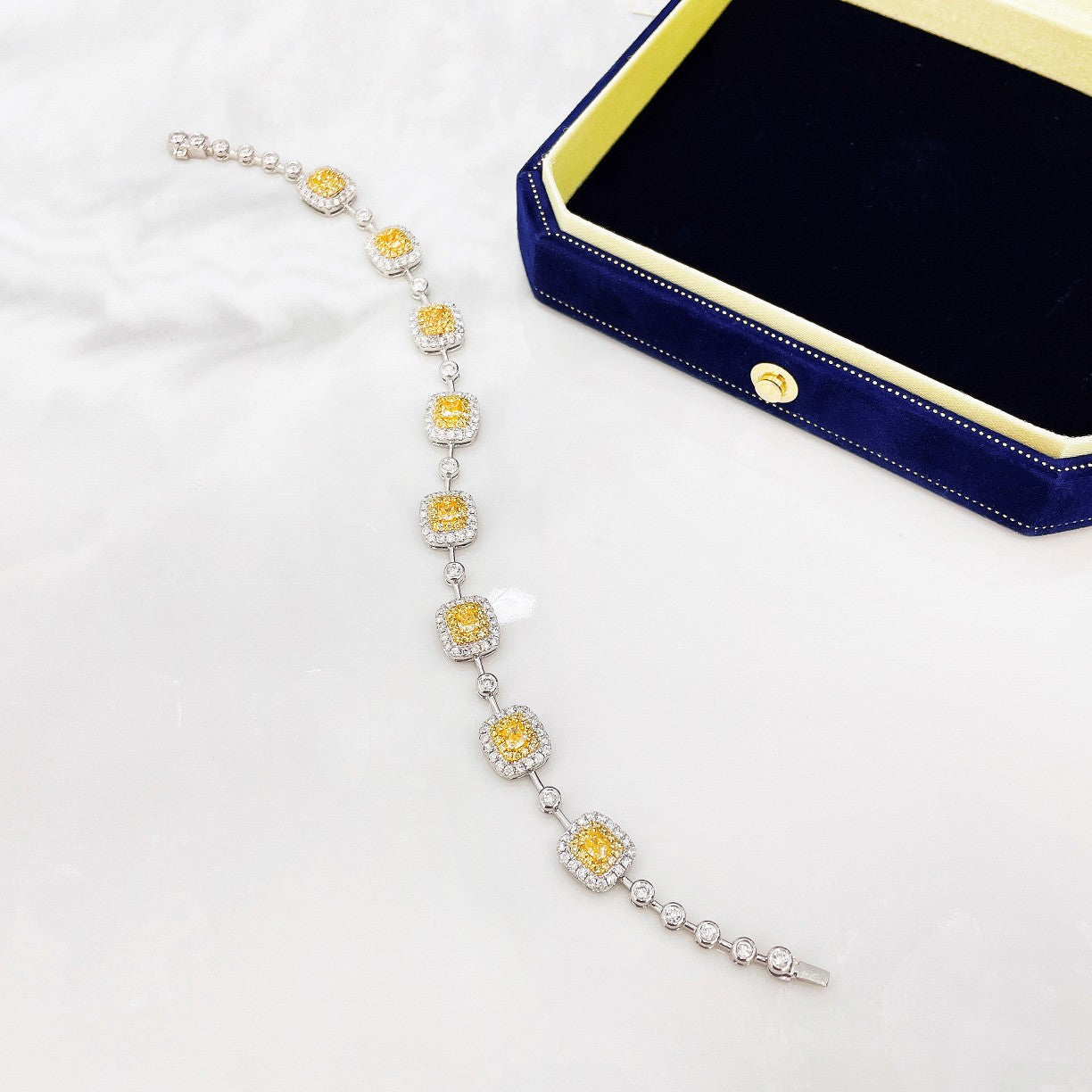 18K Yellow Gold Diamond Pillow-Shaped Interval Bubble Bracelet - Luxury Jewelry - Yellow Diamond Bracelet