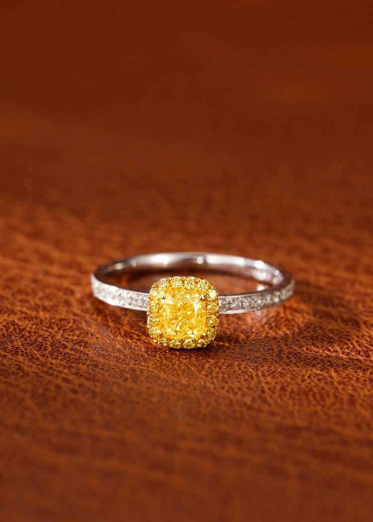 18K Yellow Gold Diamond Pillow-Shaped Lace Ring | Premium Jewelry - Yellow Diamond Ring