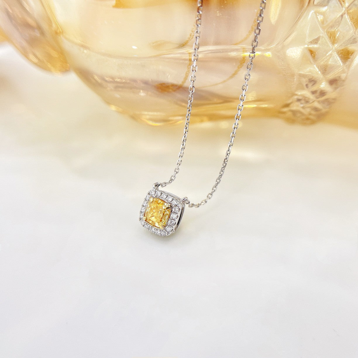 18K Yellow Gold Diamond Pillow-Shaped Necklace - Yellow Diamond Necklace