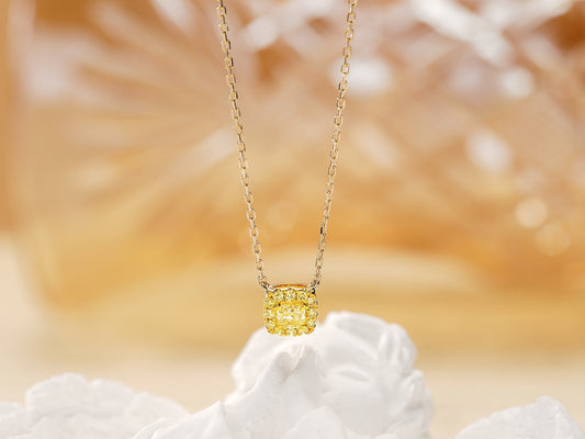 18K Yellow Gold Diamond Pillow-Shaped Necklace - Elegant Jewelry Piece - Yellow Diamond Necklace