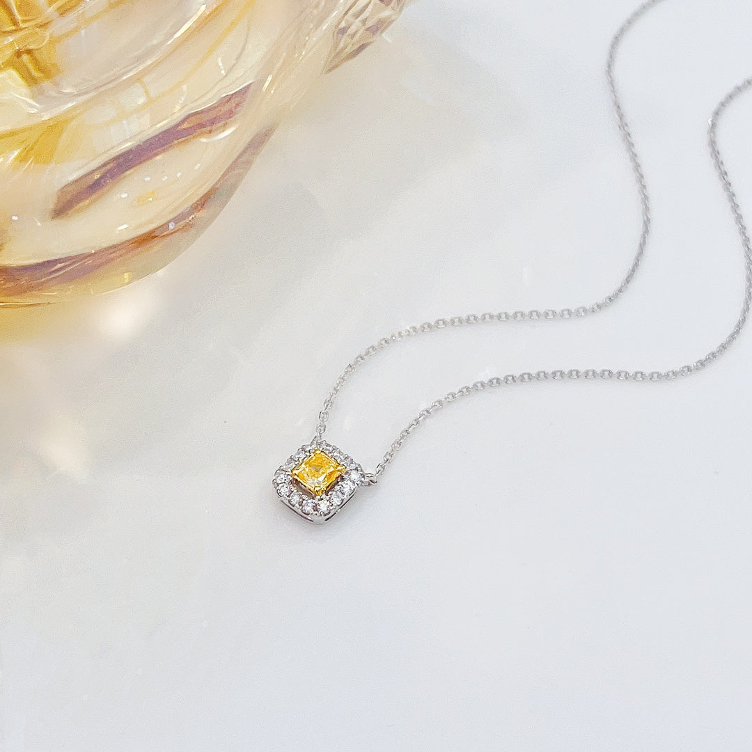 18K Yellow Gold Diamond Pillow-shaped Necklace - Exquisite Jewelry - Yellow Diamond Necklace