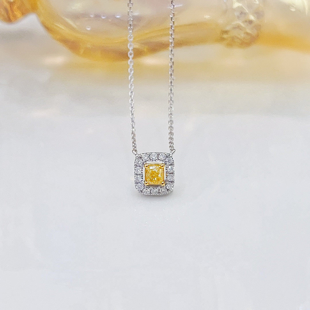 18K Yellow Gold Diamond Pillow-shaped Necklace - Exquisite Jewelry - Yellow Diamond Necklace