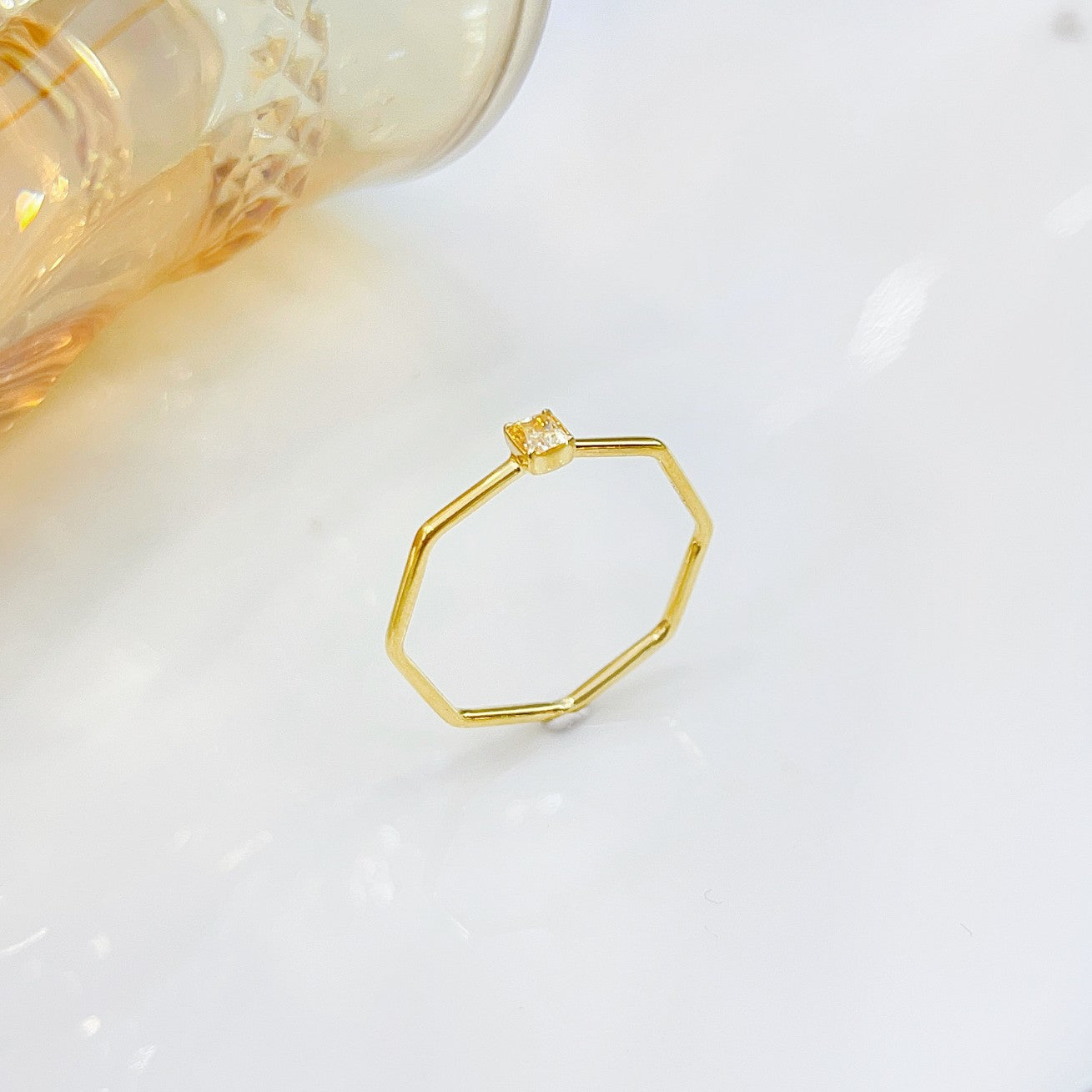 18K Yellow Gold Diamond Pillow-Shaped Octagonal Ring | Premium Jewelry - Yellow Diamond Ring