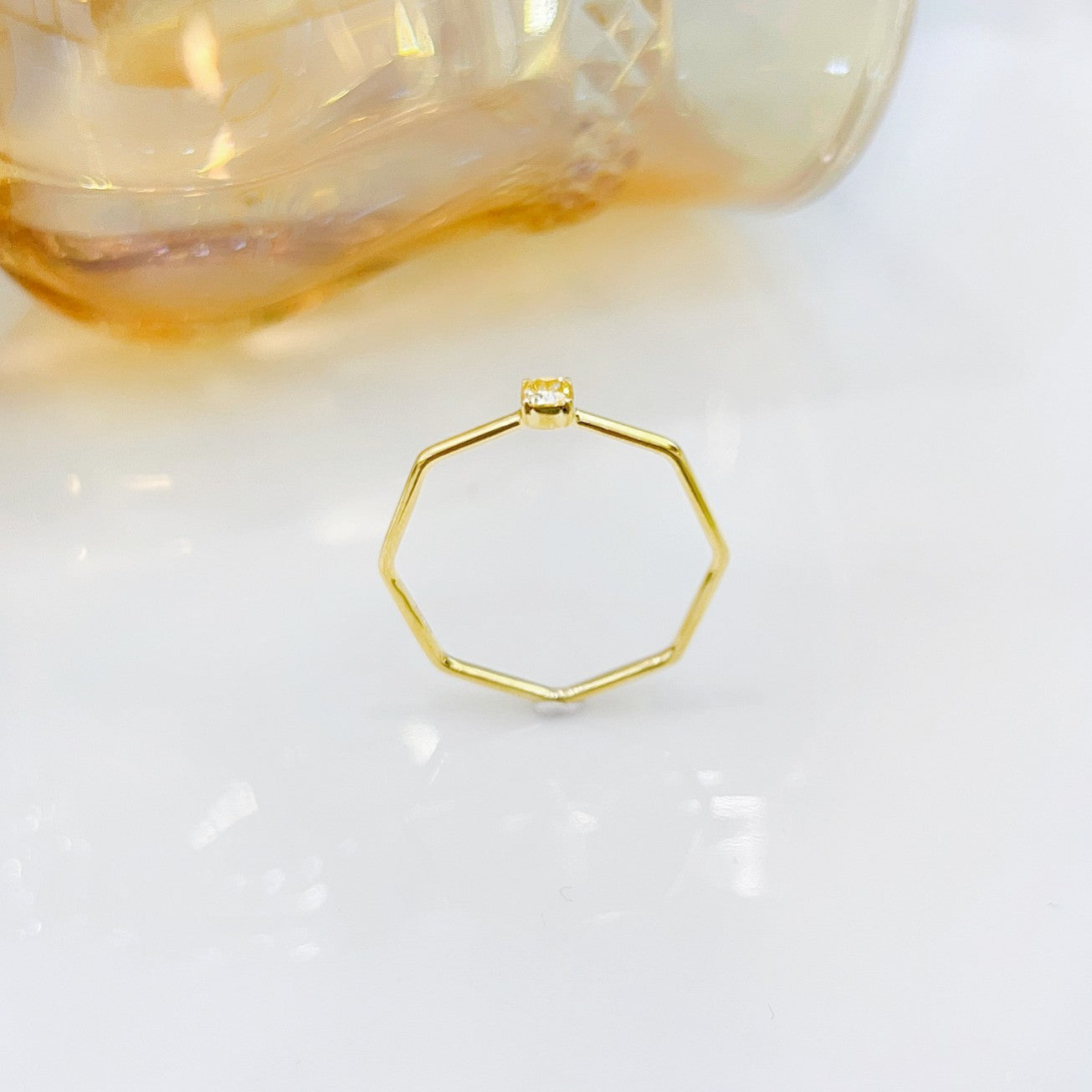 18K Yellow Gold Diamond Pillow-Shaped Octagonal Ring | Premium Jewelry - Yellow Diamond Ring