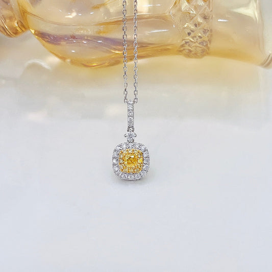 18K Yellow Gold Diamond Pillow-Shaped Pendant Necklace - Luxury Jewelry - Yellow Diamond Necklace