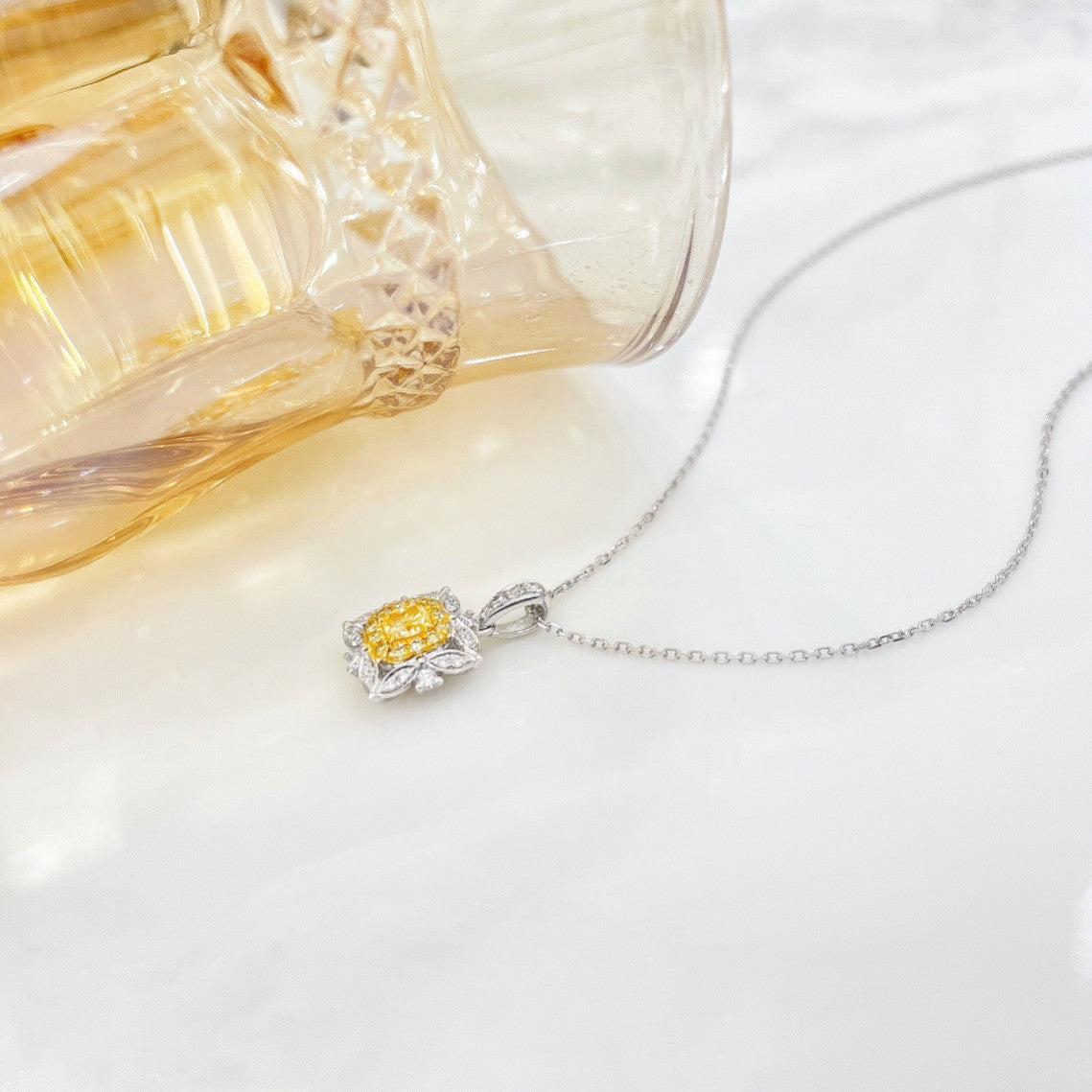 18K Yellow Gold Diamond Pillow-Shaped Rhombus Pendant Necklace - Luxurious Jewelry - Yellow Diamond Necklace