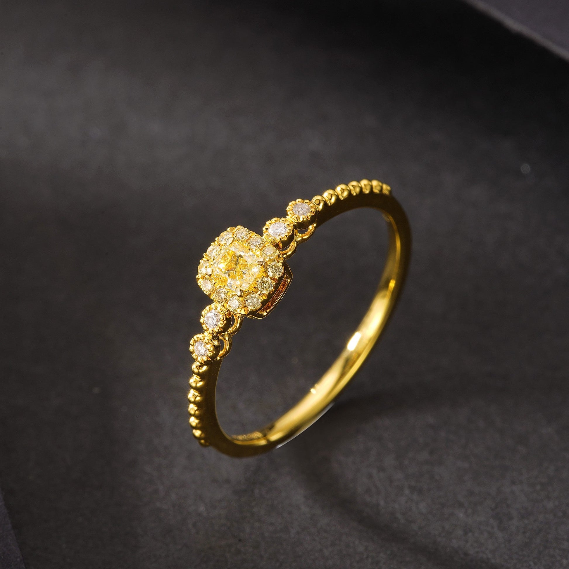 18K Yellow Gold Diamond Pillow-Shaped Ring - JZ063-Y - Yellow Diamond Ring