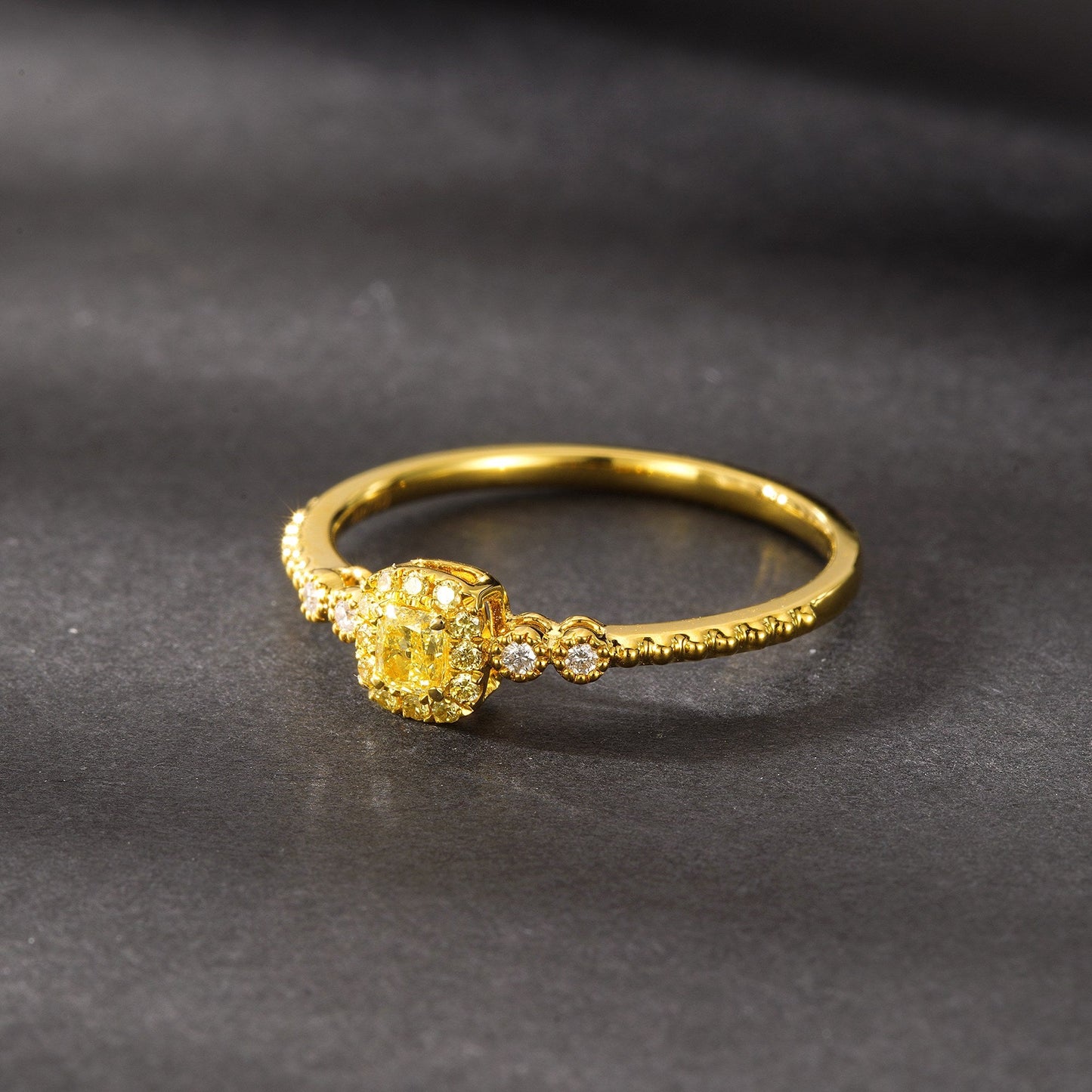 18K Yellow Gold Diamond Pillow-Shaped Ring - JZ063-Y - Yellow Diamond Ring