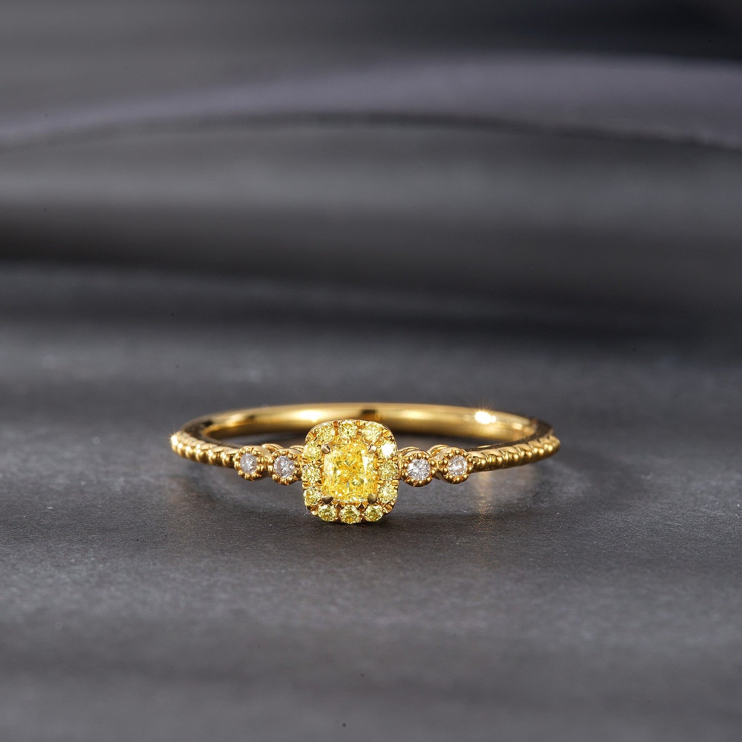 18K Yellow Gold Diamond Pillow-Shaped Ring - JZ063-Y - Yellow Diamond Ring