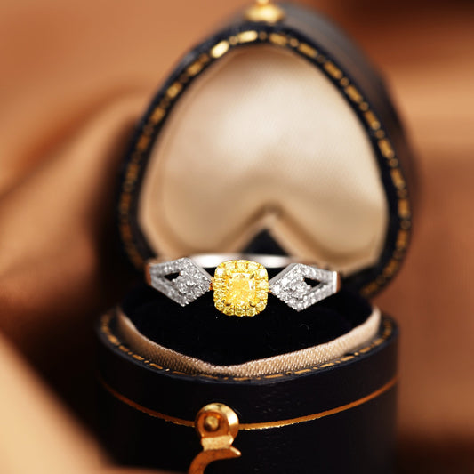 18K Yellow Gold Diamond Pillow-Shaped Ring - Luxurious Jewelry - Yellow Diamond Ring