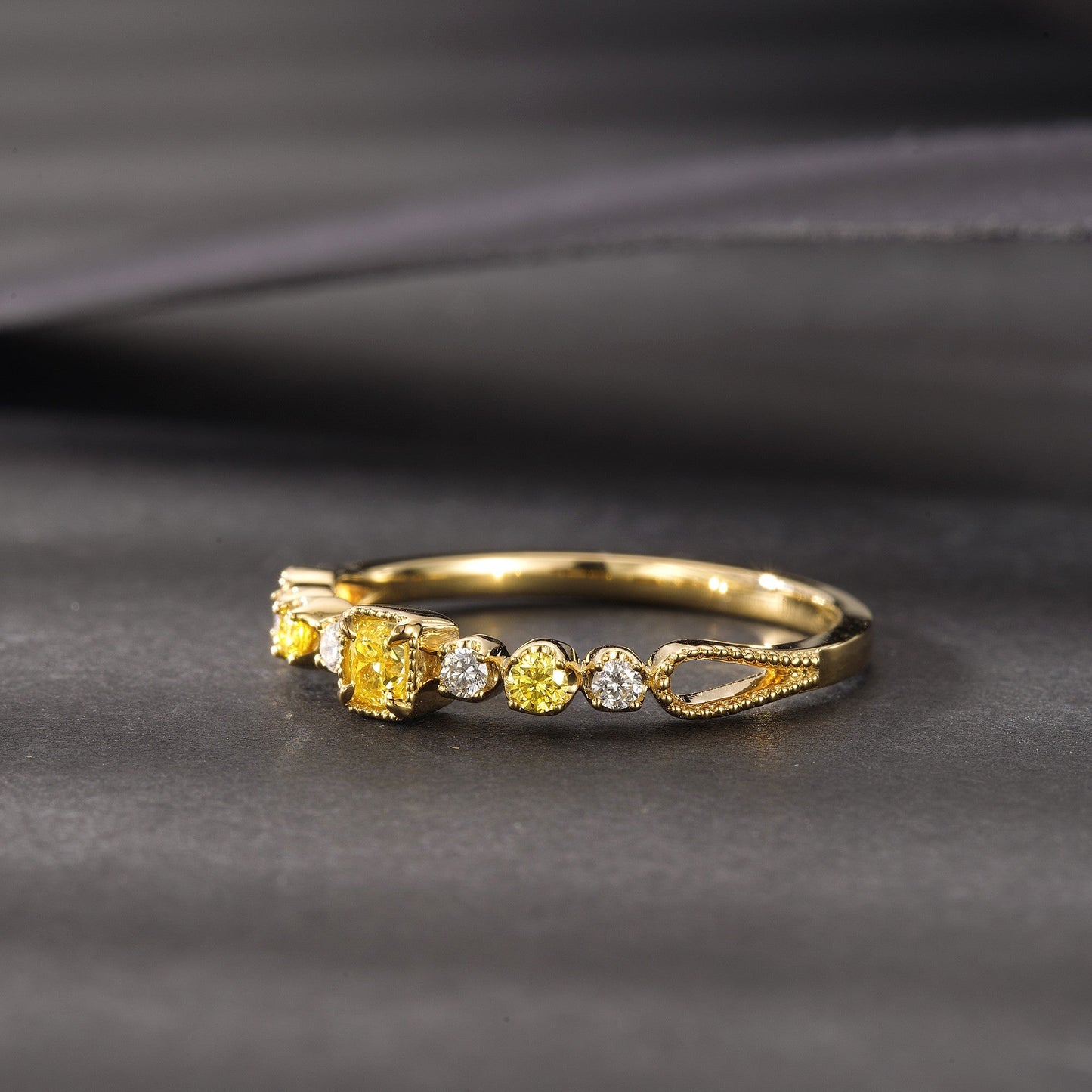 18K Yellow Gold Diamond Pillow-Shaped Ring - Premium Jewelry - Yellow Diamond Ring