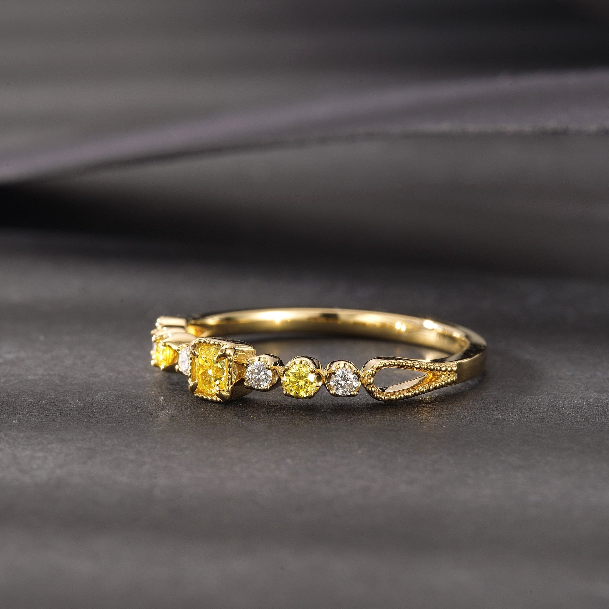 18K Yellow Gold Diamond Pillow-Shaped Ring - Premium Jewelry - Yellow Diamond Ring