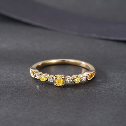 18K Yellow Gold Diamond Pillow-Shaped Ring - Premium Jewelry - Yellow Diamond Ring