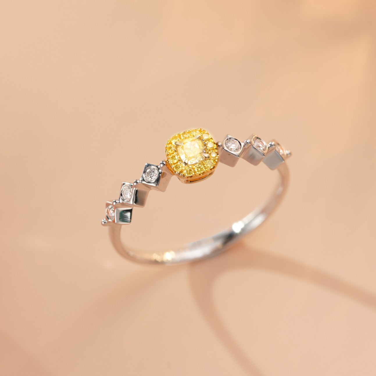 18K Yellow Gold Diamond Pillow-Shaped Ring - Premium Jewelry - Yellow Diamond Ring