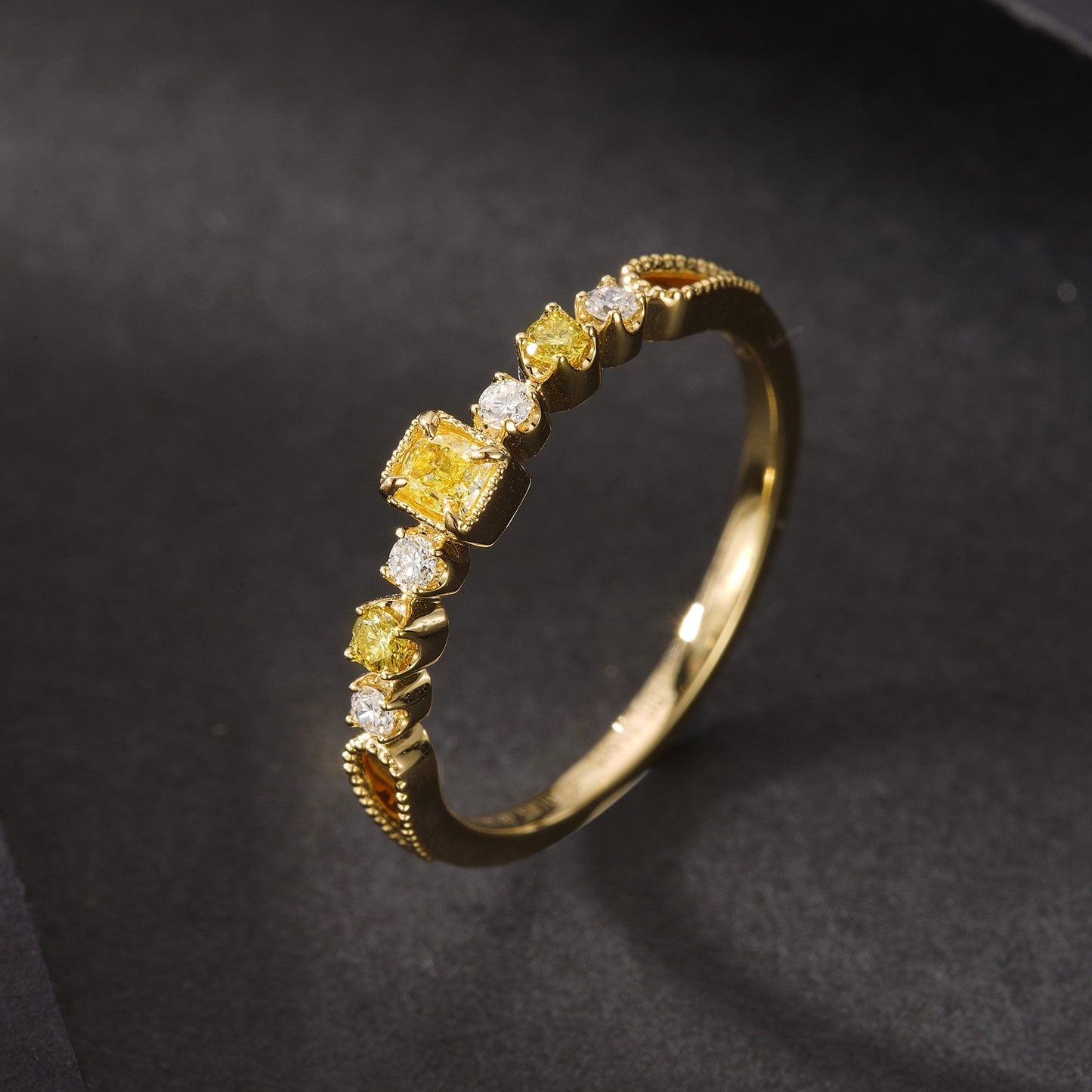 18K Yellow Gold Diamond Pillow-Shaped Ring - Premium Jewelry - Yellow Diamond Ring