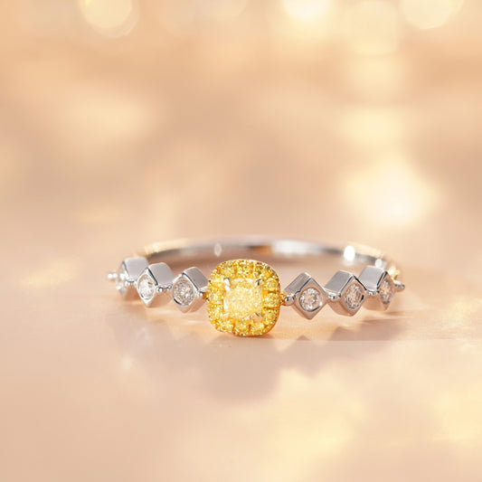 18K Yellow Gold Diamond Pillow-Shaped Ring - Premium Jewelry - Yellow Diamond Ring