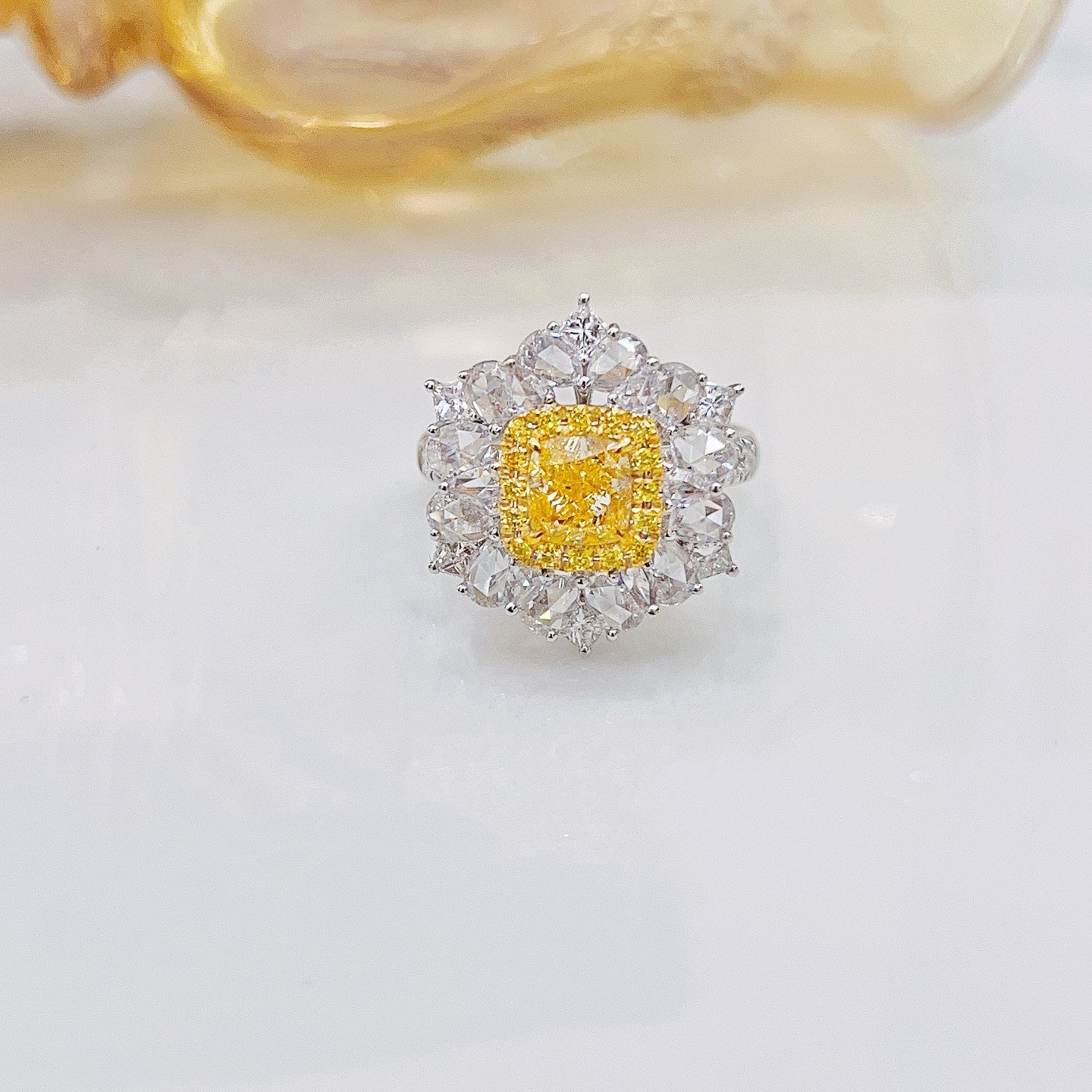 18K Yellow Gold Diamond Pillow-Shaped Rose-Cut Double-Wear Pendant - Premium Jewelry - Yellow Diamond Ring