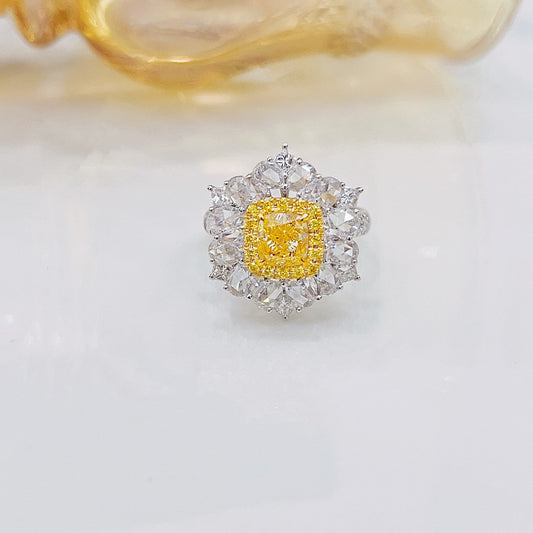 18K Yellow Gold Diamond Pillow-Shaped Rose-Cut Double-Wear Pendant - Premium Jewelry - Yellow Diamond Ring