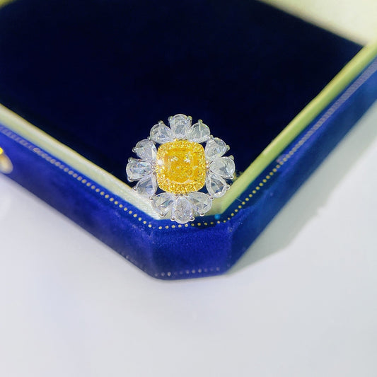 18K Yellow Gold Diamond Pillow-Shaped Rose-Cut Pendant/Ring with AGL Certificate - Luxurious Jewelry - Yellow Diamond