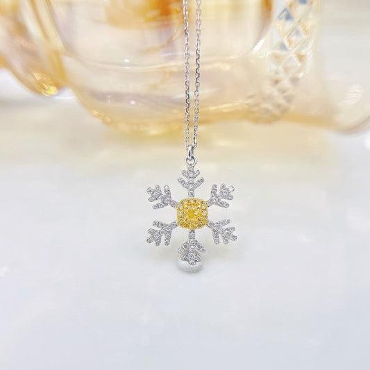 18K Yellow Gold Diamond Pillow-shaped Snowflake Necklace - Luxurious Jewelry - Yellow Diamond Necklace