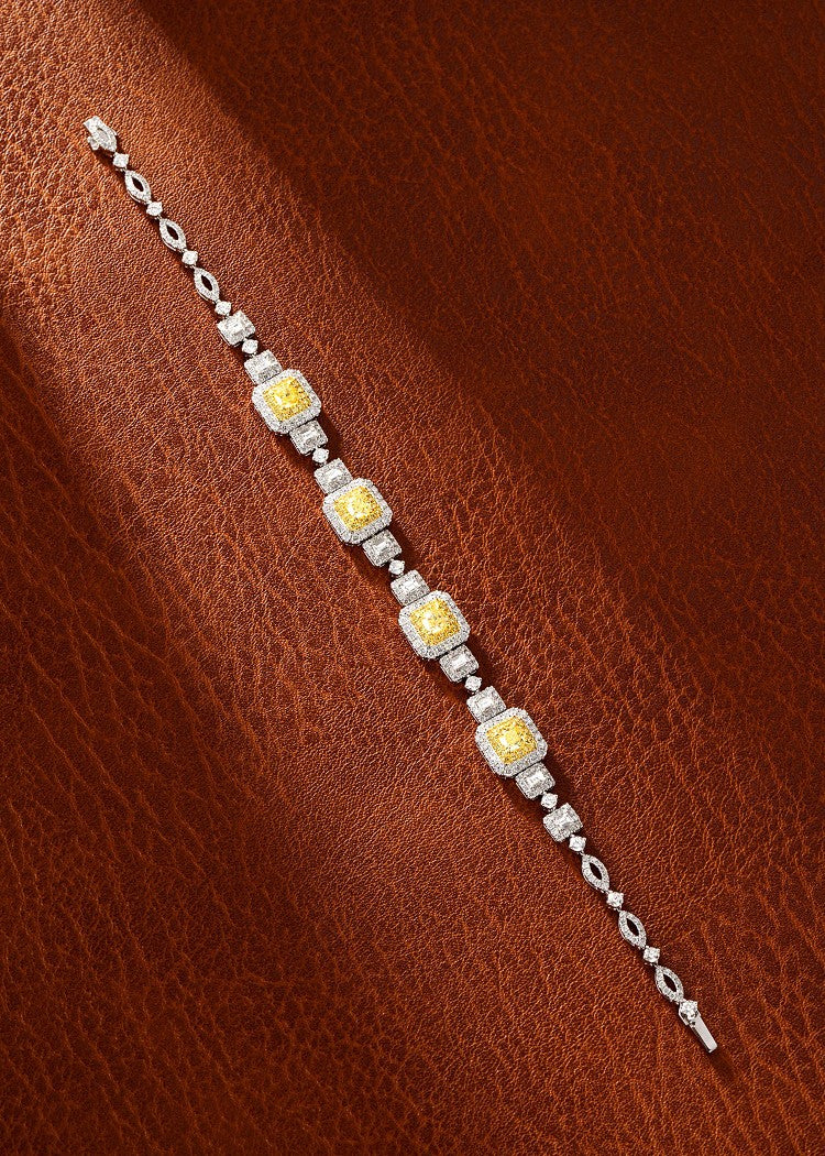 18K Yellow Gold Diamond Pillow-Shaped & Straight-Square Alternating Bracelet - Yellow Diamond Bracelet