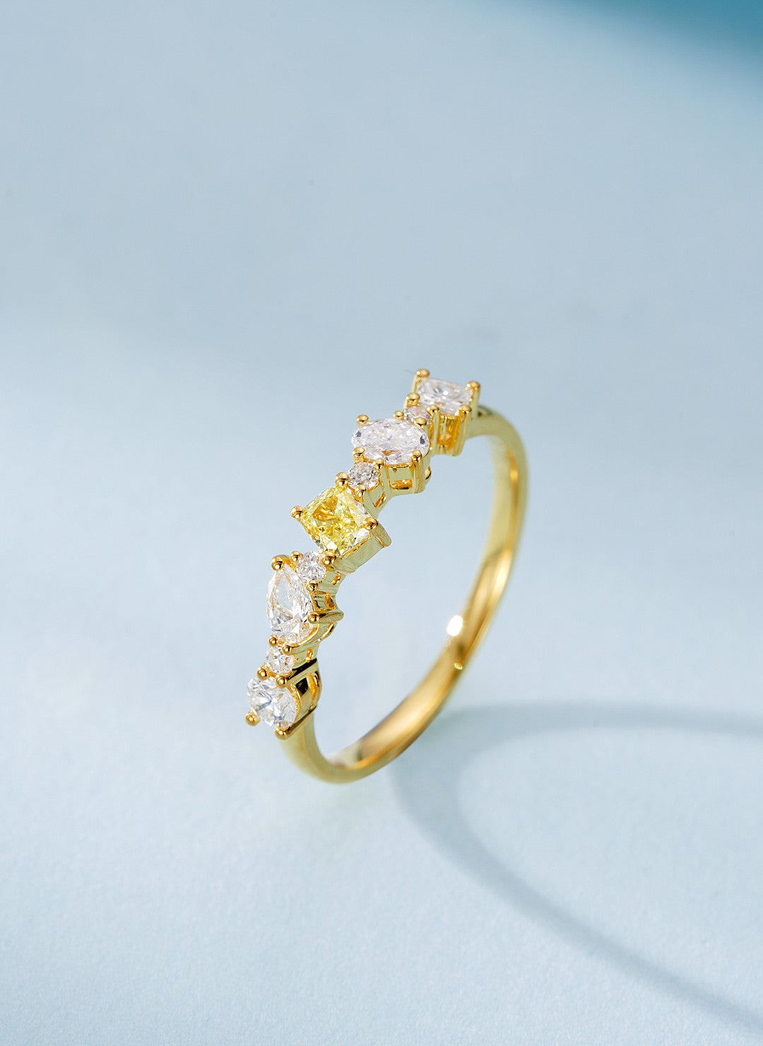 18K Yellow Gold Diamond Pillow-Shaped Unique Pavé Ring | Jewelry Delight - Yellow Diamond Ring