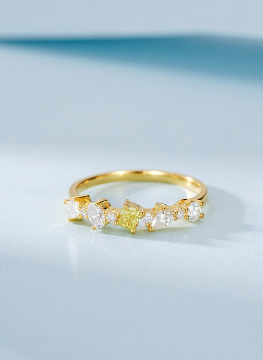 18K Yellow Gold Diamond Pillow-Shaped Unique Pavé Ring | Jewelry Delight - Yellow Diamond Ring