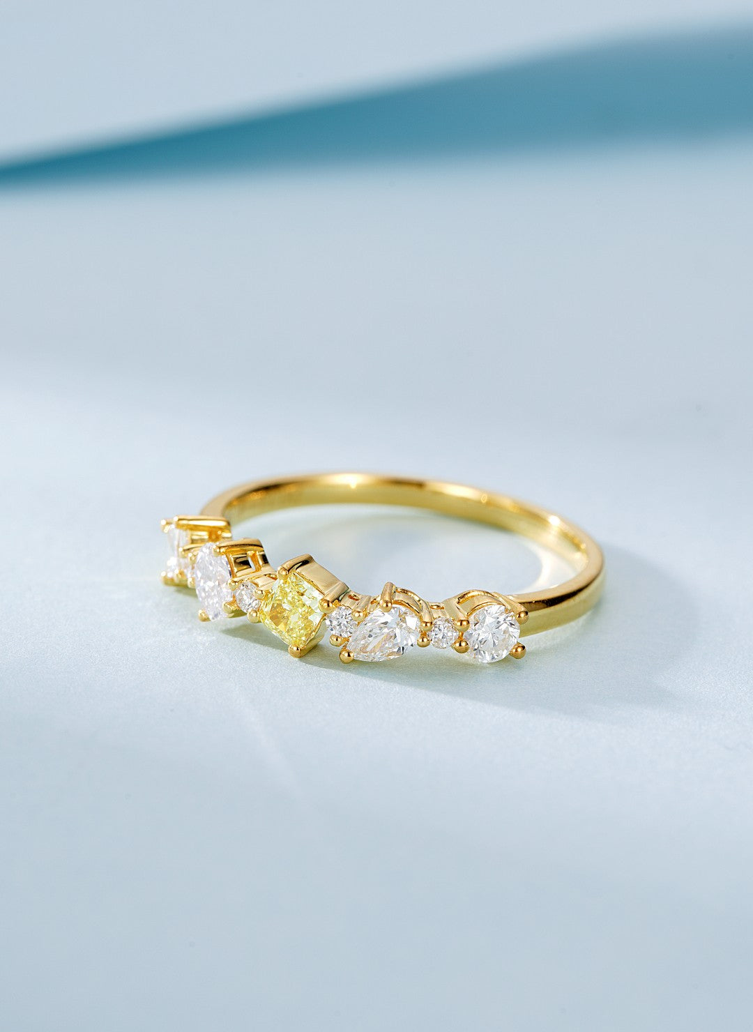 18K Yellow Gold Diamond Pillow-Shaped Unique Pavé Ring | Jewelry Delight - Yellow Diamond Ring