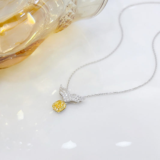 18K Yellow Gold Diamond Pillow-Shaped Wing Necklace - Exquisite Jewelry - Yellow Diamond Necklace