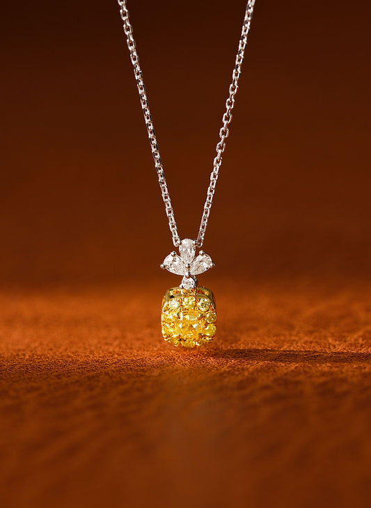 18K Yellow Gold Diamond Pineapple Necklace - Exquisite Jewelry - Yellow Diamond Necklace