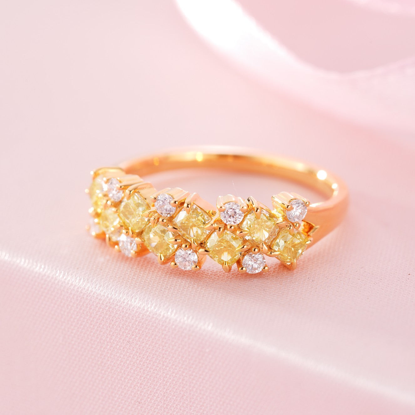 18K Yellow Gold Diamond Ring with Mis-set Design - Premium Jewelry - Yellow Diamond Ring