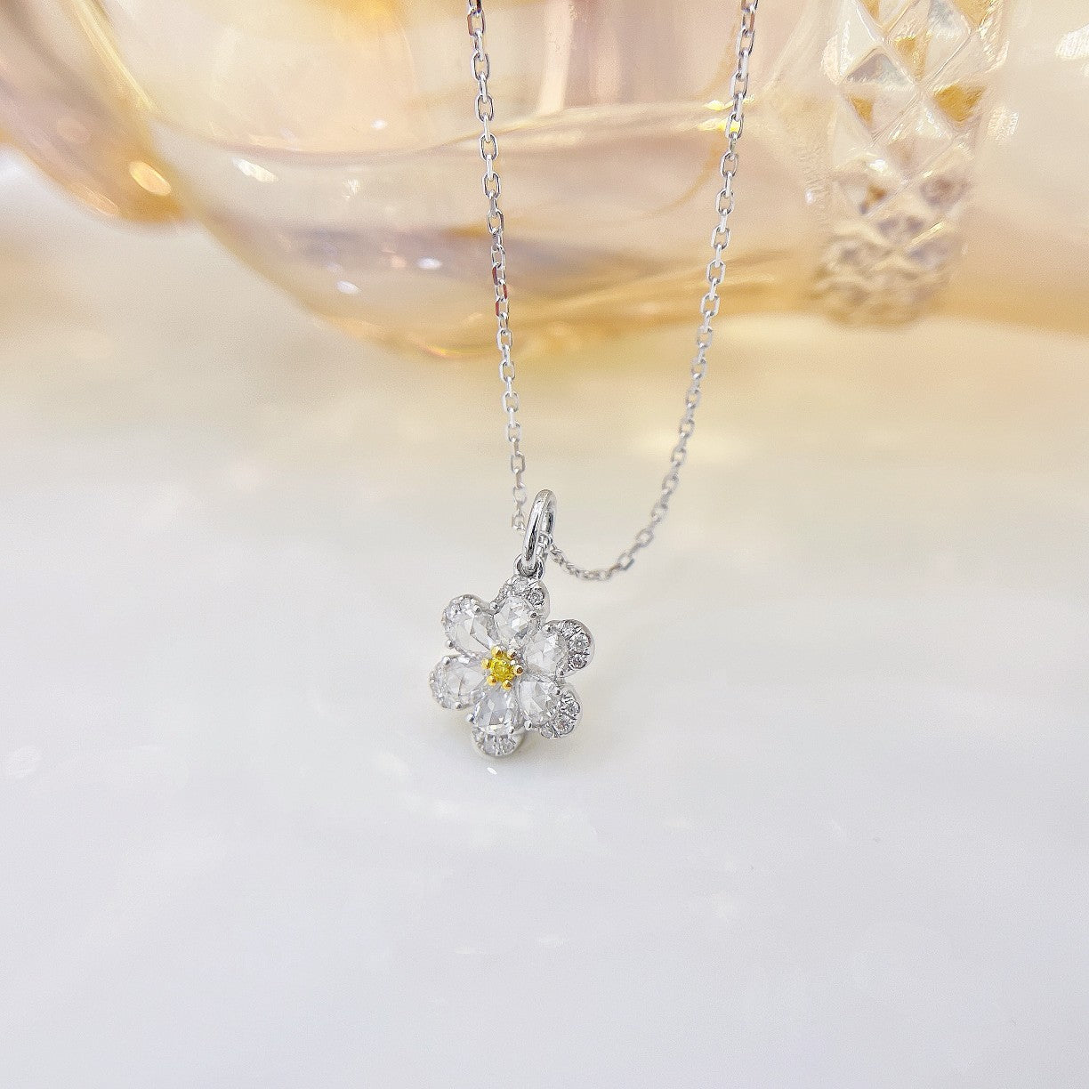 18K Yellow Gold Diamond Rose Pendant Jewelry - Yellow Diamond Necklace