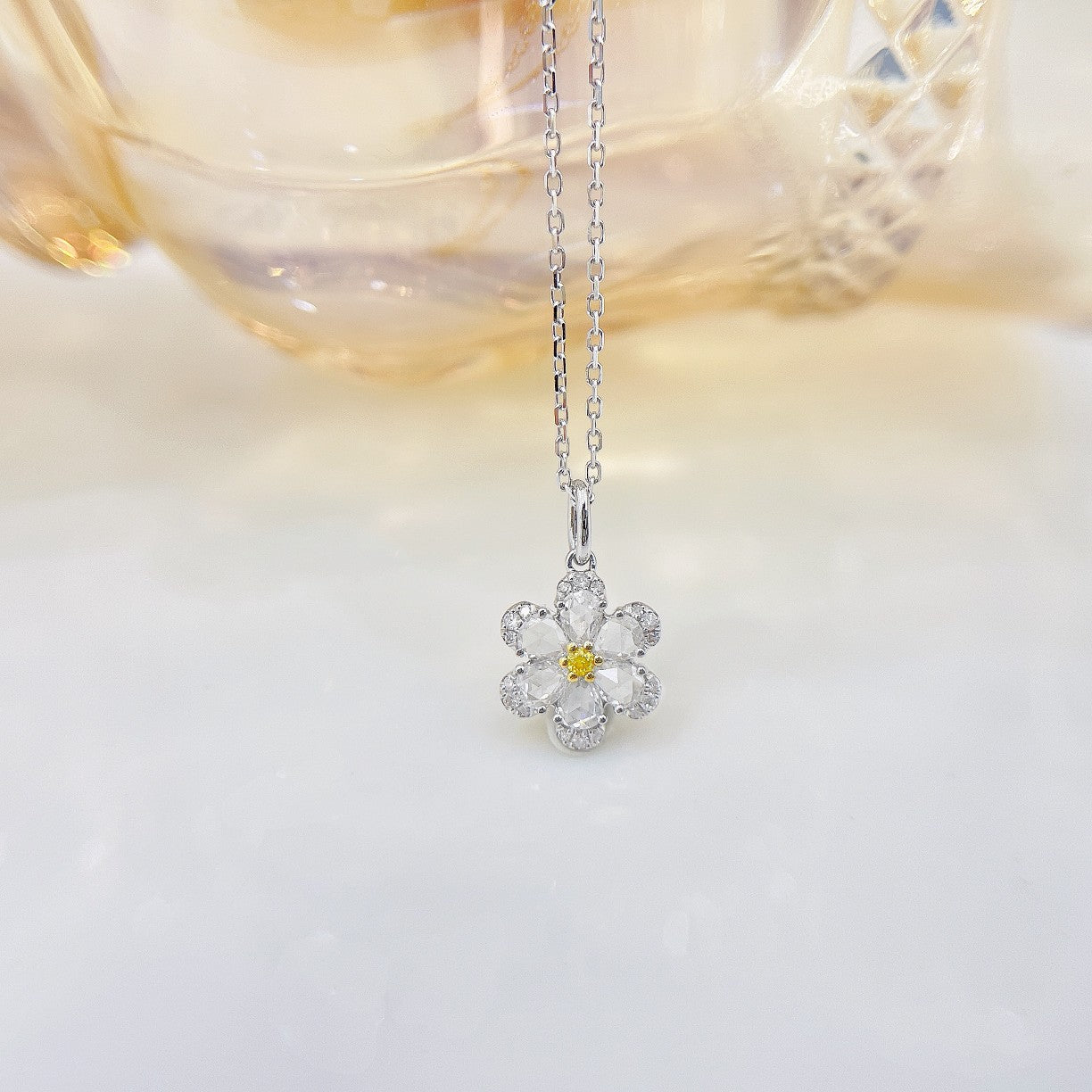 18K Yellow Gold Diamond Rose Pendant Jewelry - Yellow Diamond Necklace