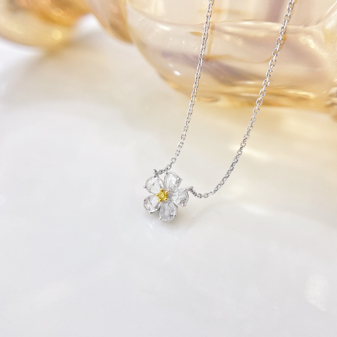 18K Yellow Gold Diamond Rose Pendant Necklace - Elegant Jewelry Piece - Yellow Diamond Necklace