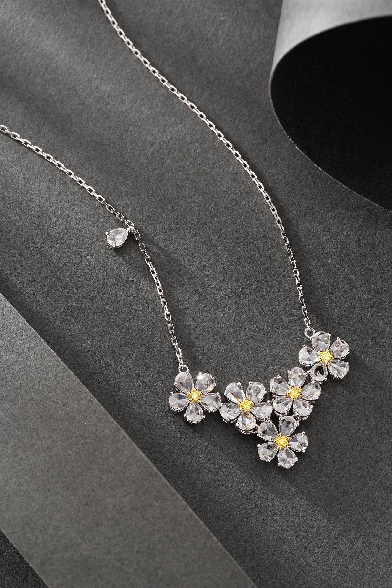 18K Yellow Gold Diamond Rose Pendant Necklace - Luxury Jewelry - Yellow Diamond Necklace