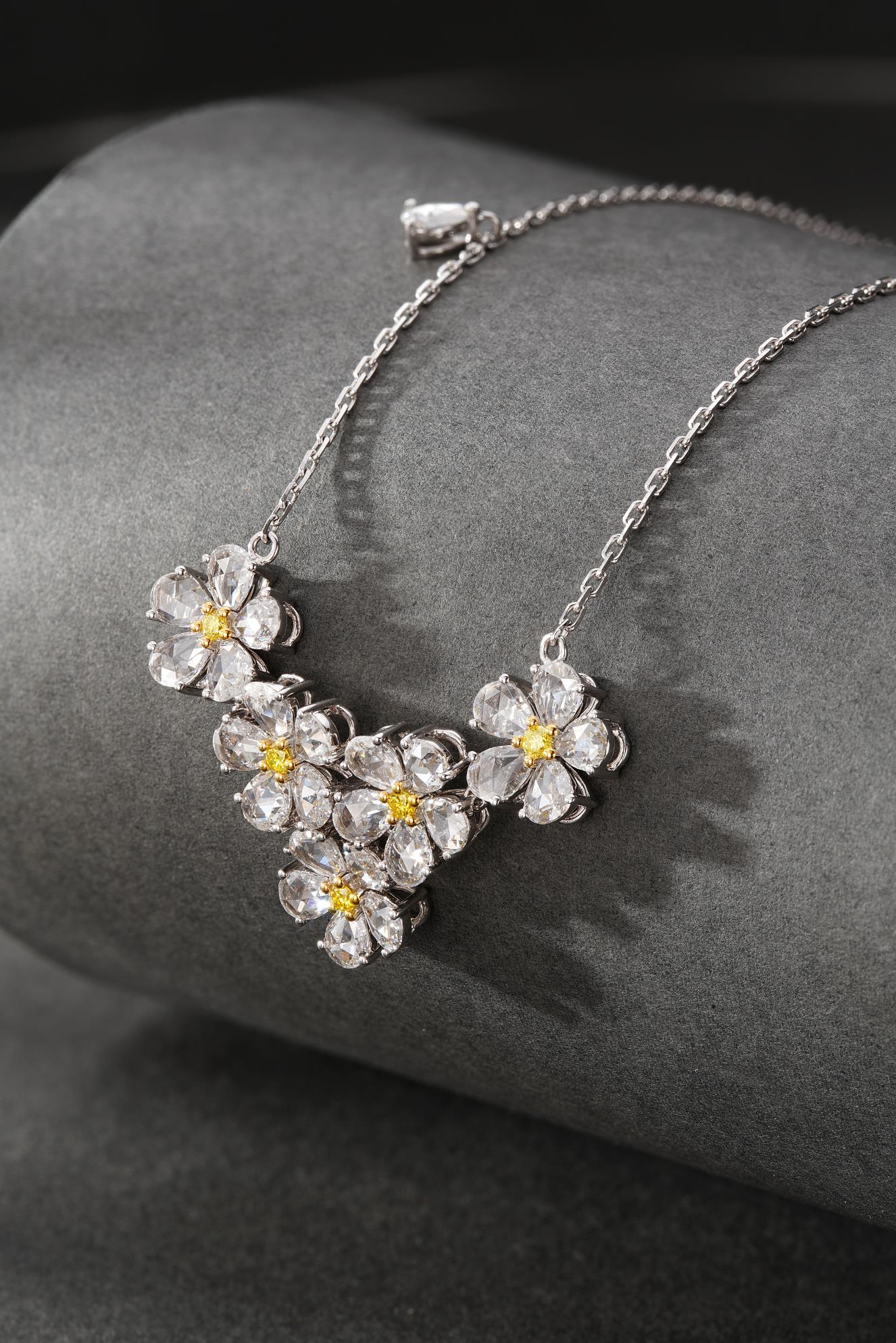 18K Yellow Gold Diamond Rose Pendant Necklace - Luxury Jewelry - Yellow Diamond Necklace